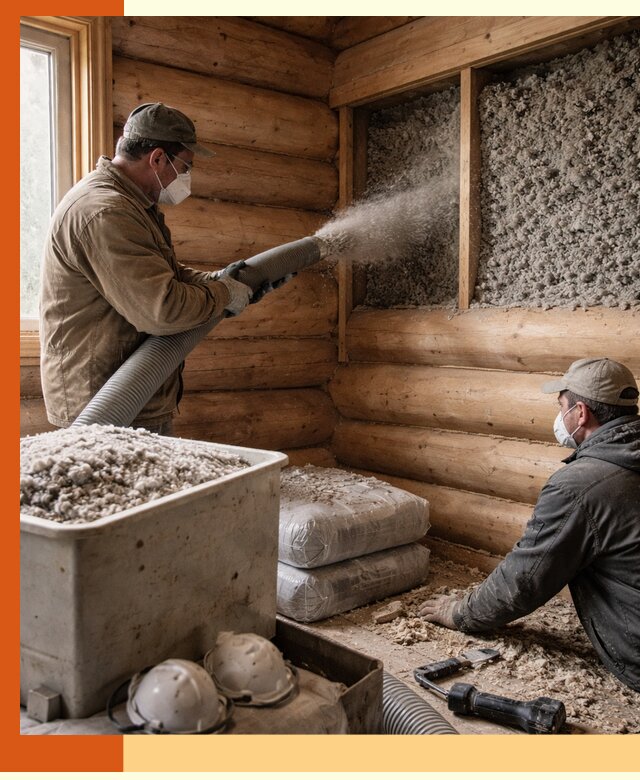 Утепление дома из бруса эковатой в Лянторе