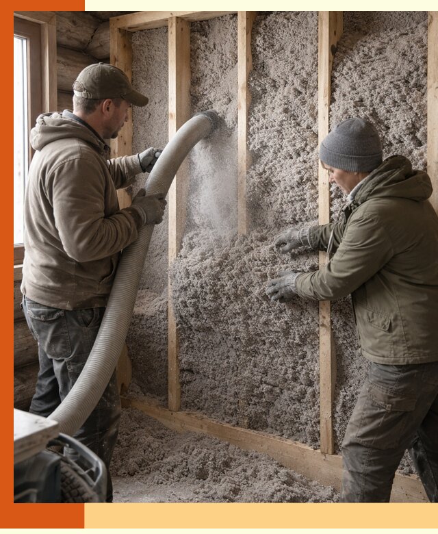 Утепление бревенчатого дома эковатой в Лянторе