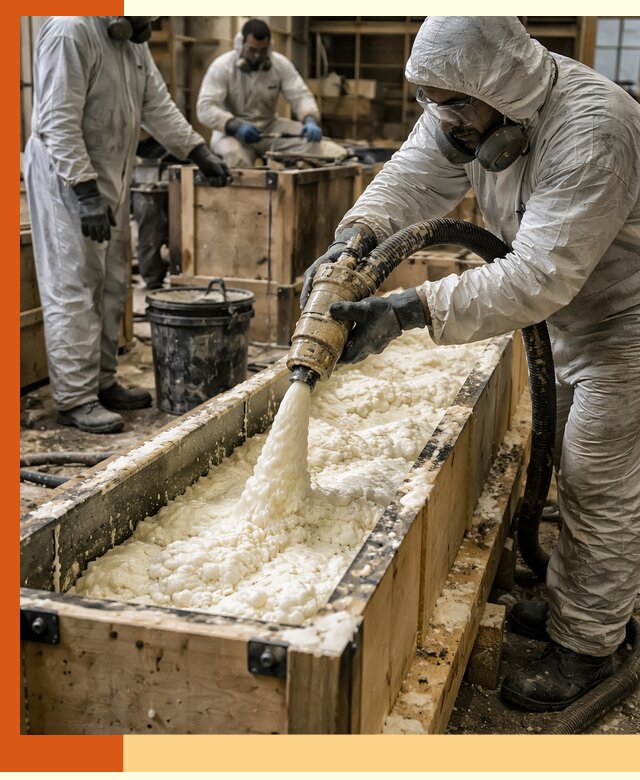 Заливка пенополиуретана в формы для утепления в Лянторе